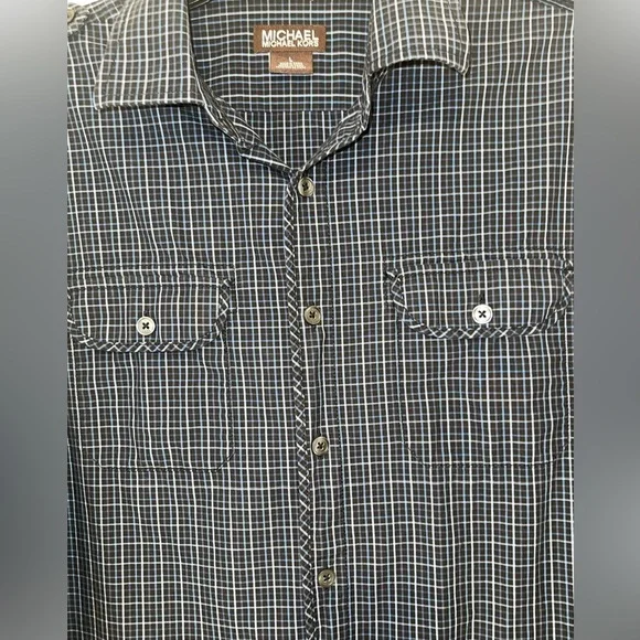 MICHAEL KORS plaid long sleeves Dress Shirt Men Large - Picture 4 of 13